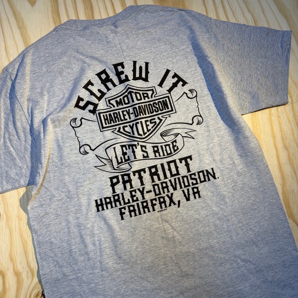 Harley-Davidson Mens Large Gray Retro Babe Pocket Tee Fairfax VA Screw It Shirt
